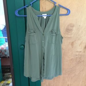 Olive green button-up tank top